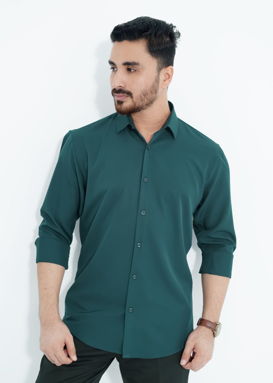 Green Spandex Glossy Fabrics Shirt