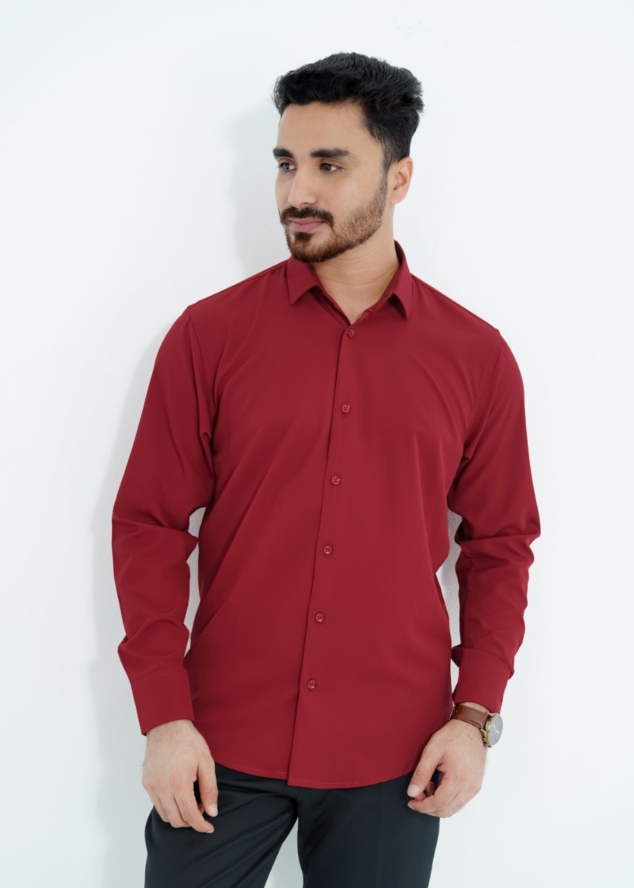 Maroon Spandex Glossy Fabrics Shirt